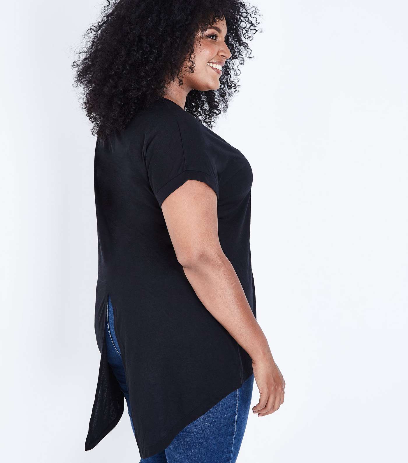Curves Black Split Back Oversized T-Shirt Image 3