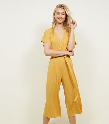 ribbed wrap front culotte jumpsuit