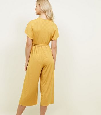ribbed wrap front culotte jumpsuit