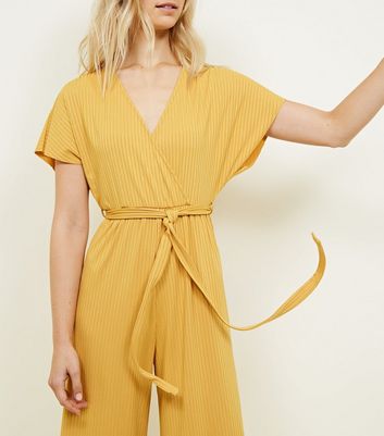 ribbed wrap front culotte jumpsuit