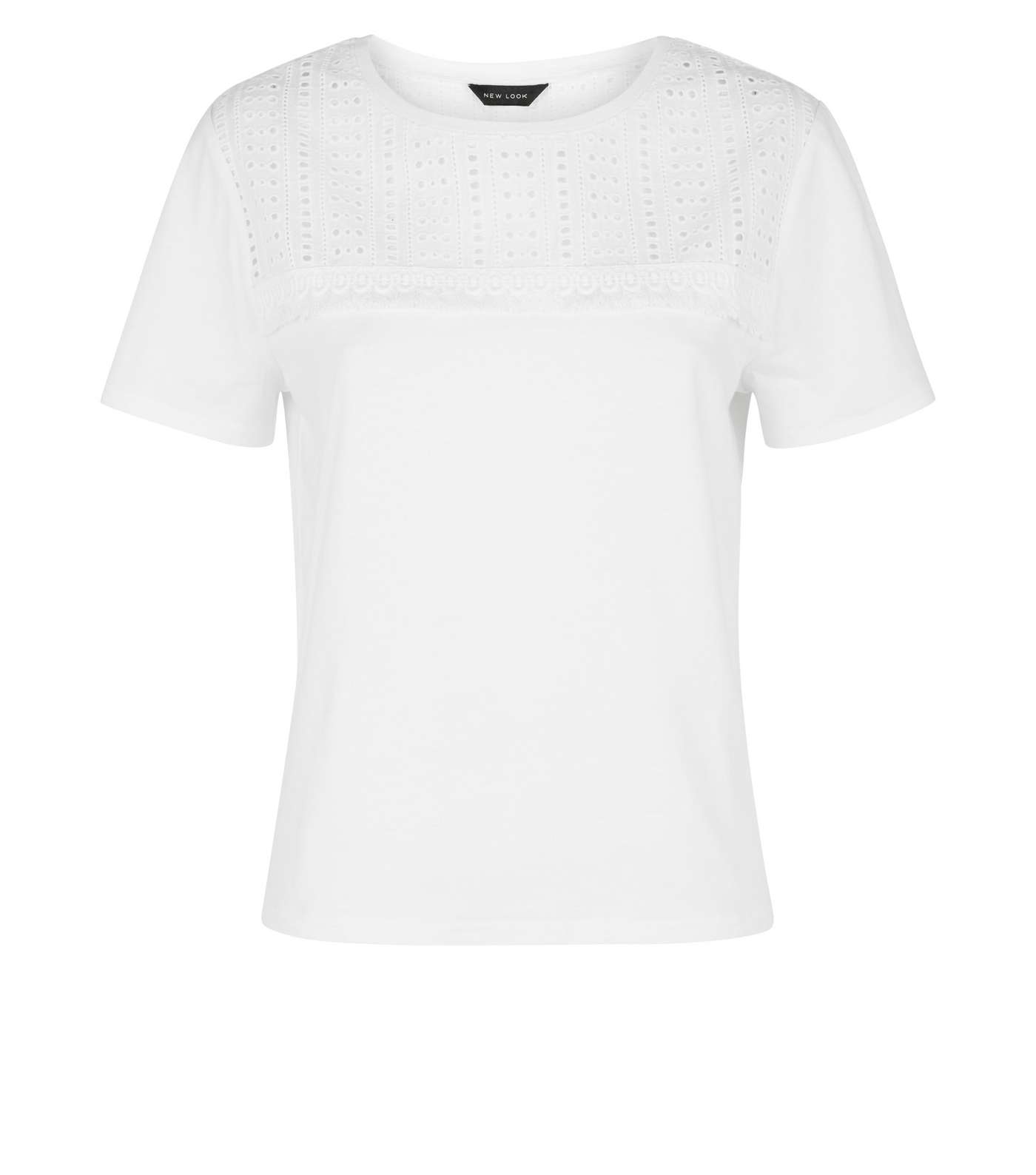 White Broderie Yoke T-Shirt Image 4