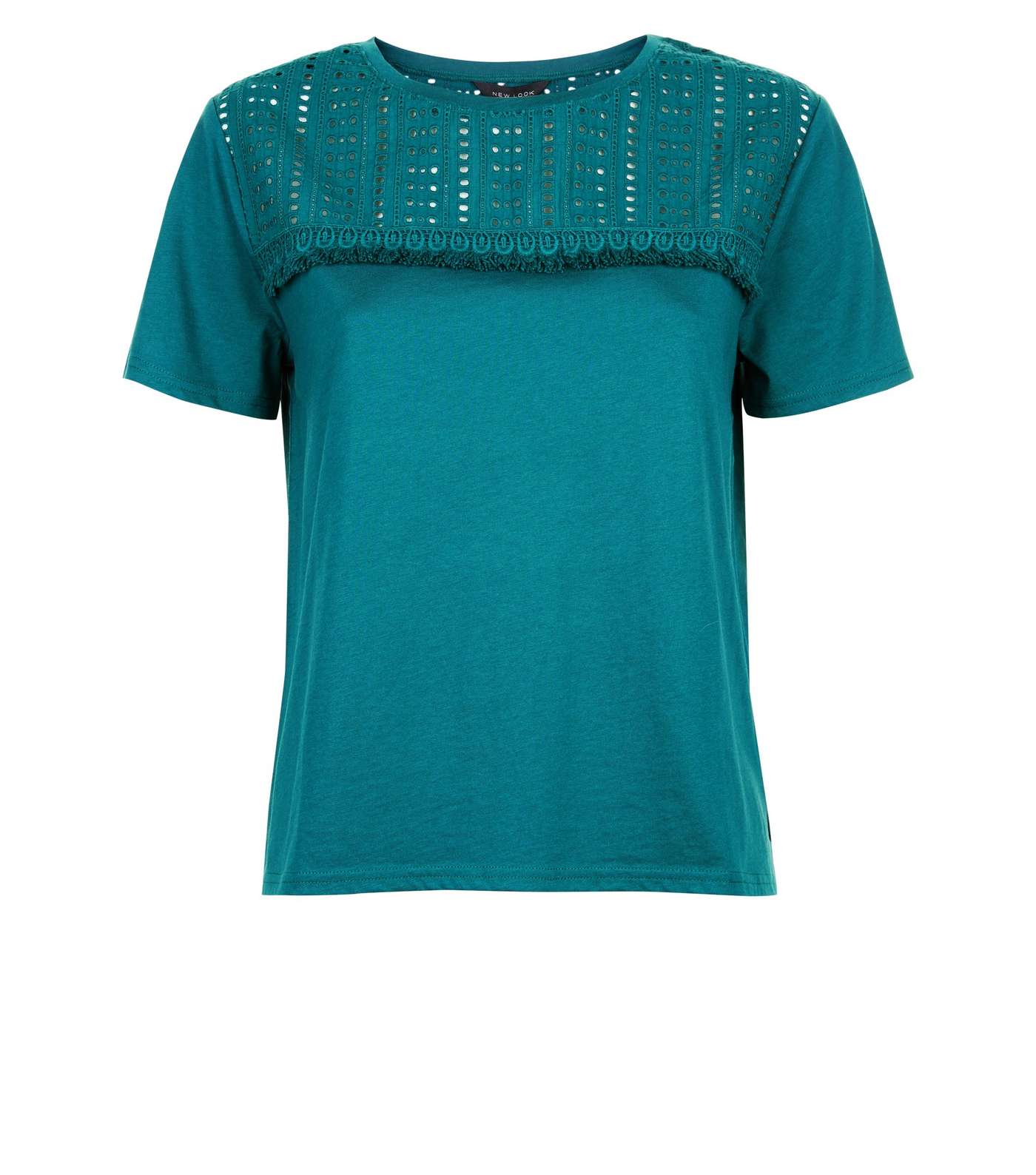 Dark Green Broderie Short Sleeve T-Shirt Image 4