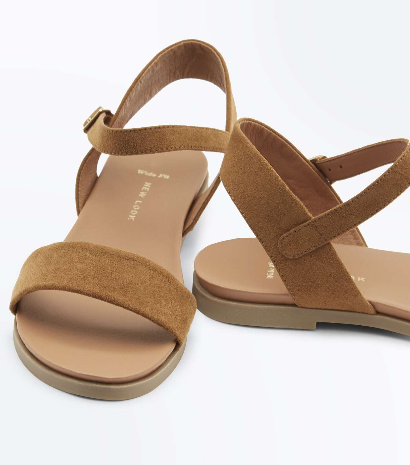Wide Fit Tan Suedette Flat Sandals Image 3