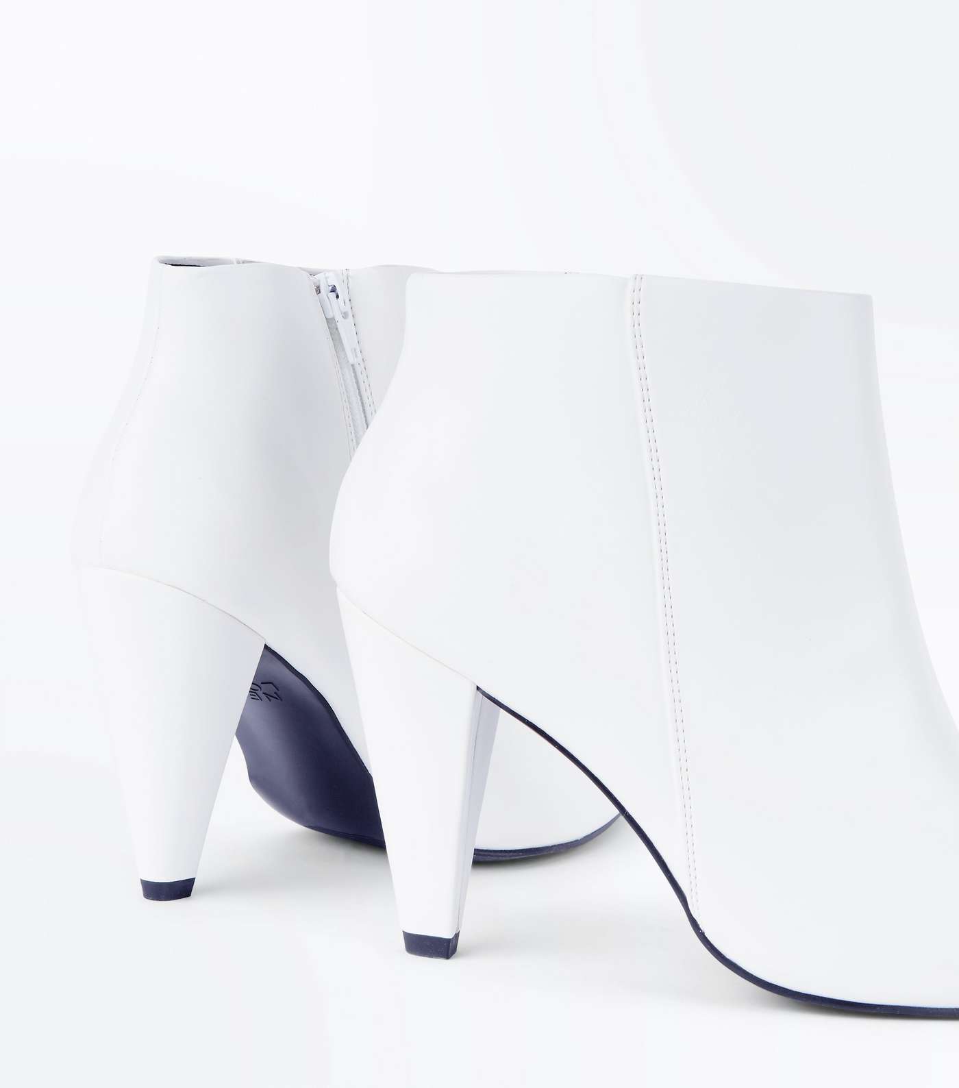 Wide Fit White Cone Heel Ankle Boots Image 4