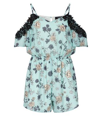 new look green lace playsuit