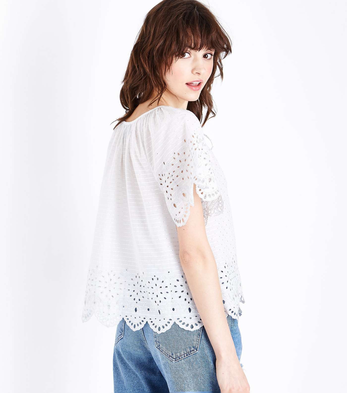 White Tassel Front Broderie Top Image 3