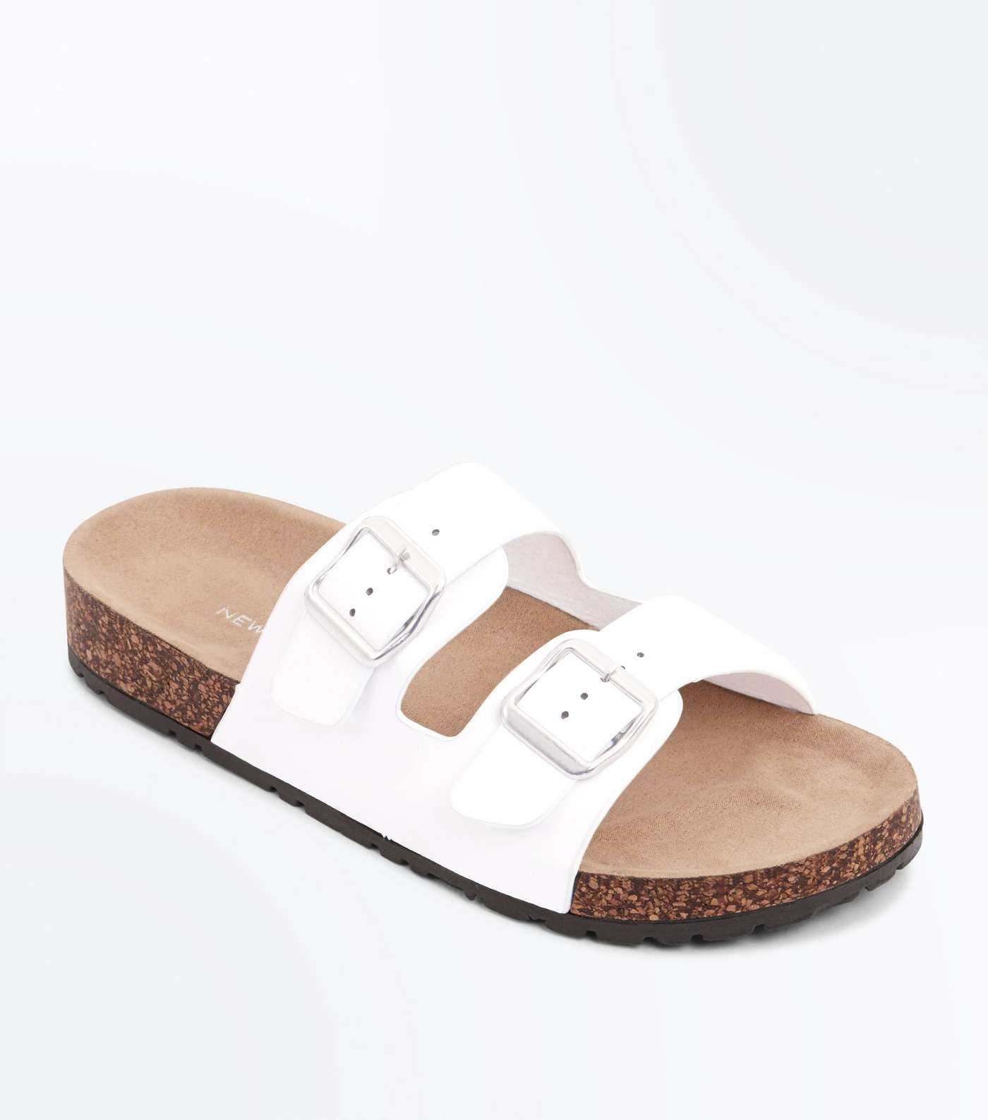 White Double Buckle Strap Footbed Sandals