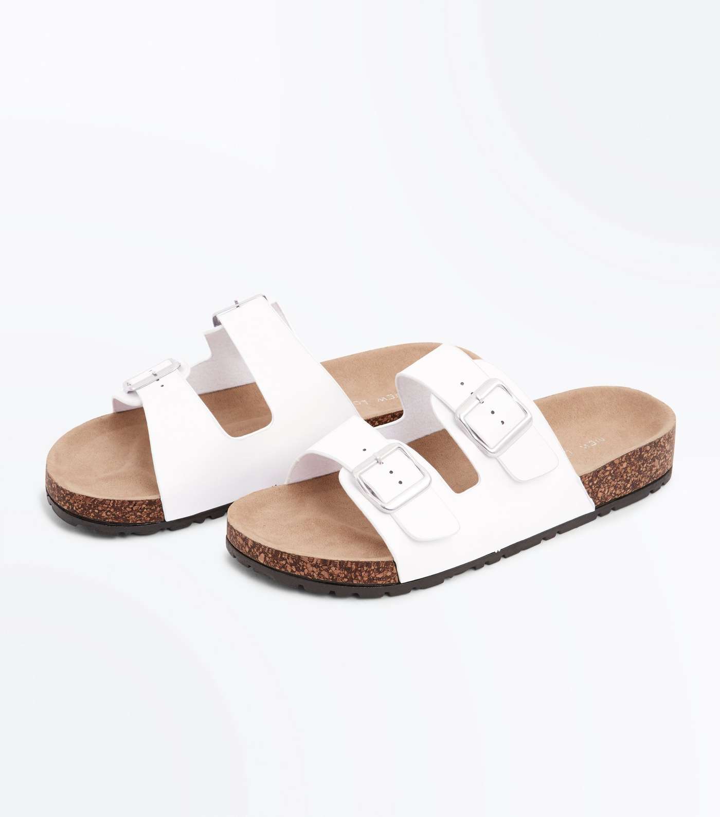 White Double Buckle Strap Footbed Sandals Image 3