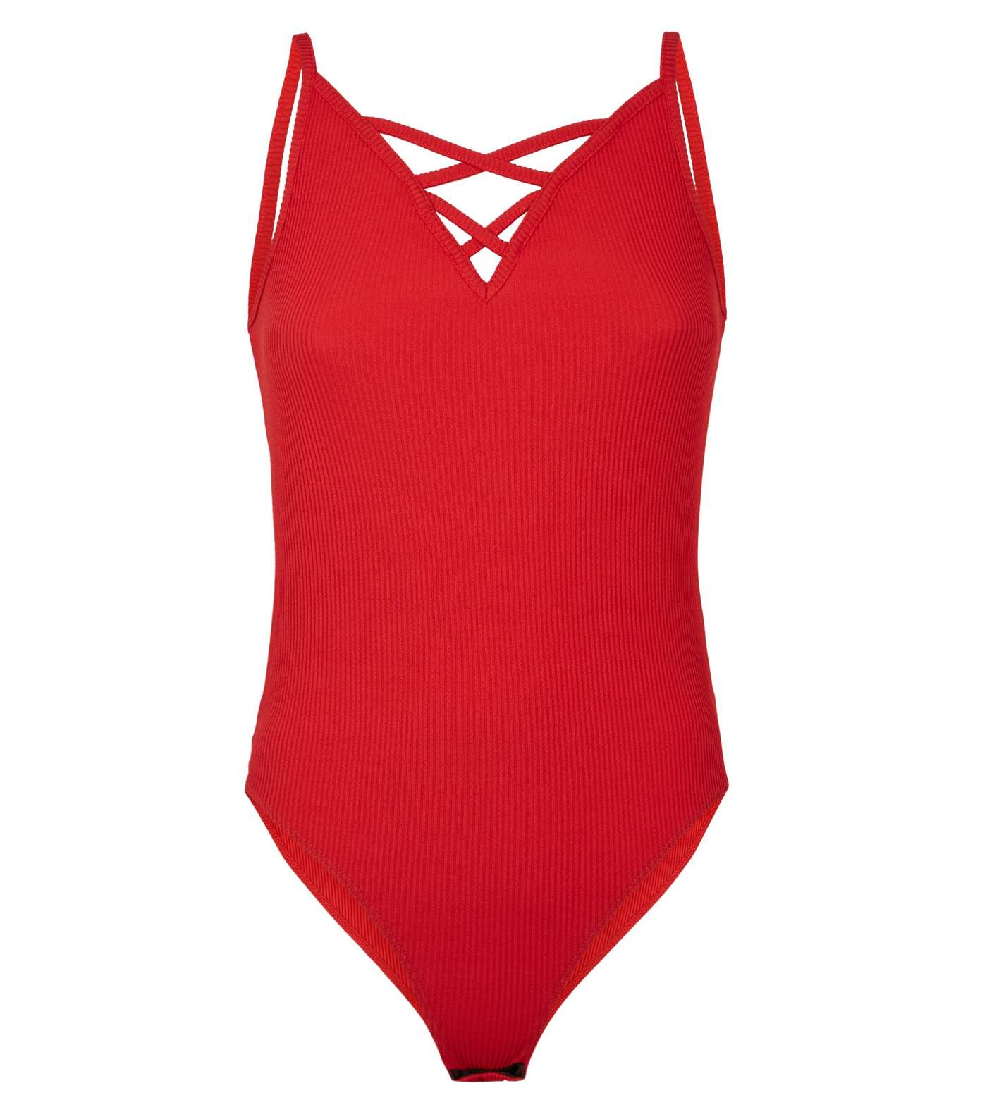 Red Lattice Front Strappy Bodysuit Image 4