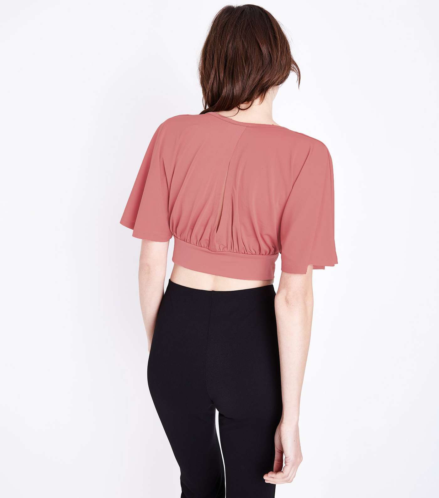 Pink Cape Sleeve Wrap Front Crop Top Image 3