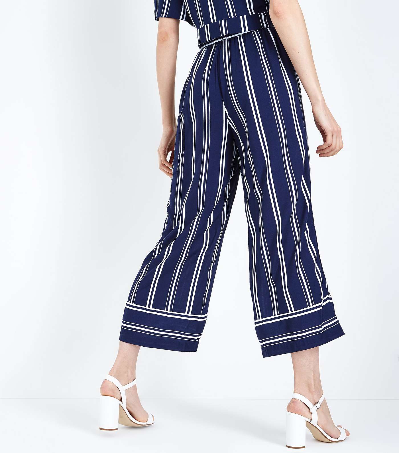 Blue Stripe Wide Leg Cropped Trousers Image 3