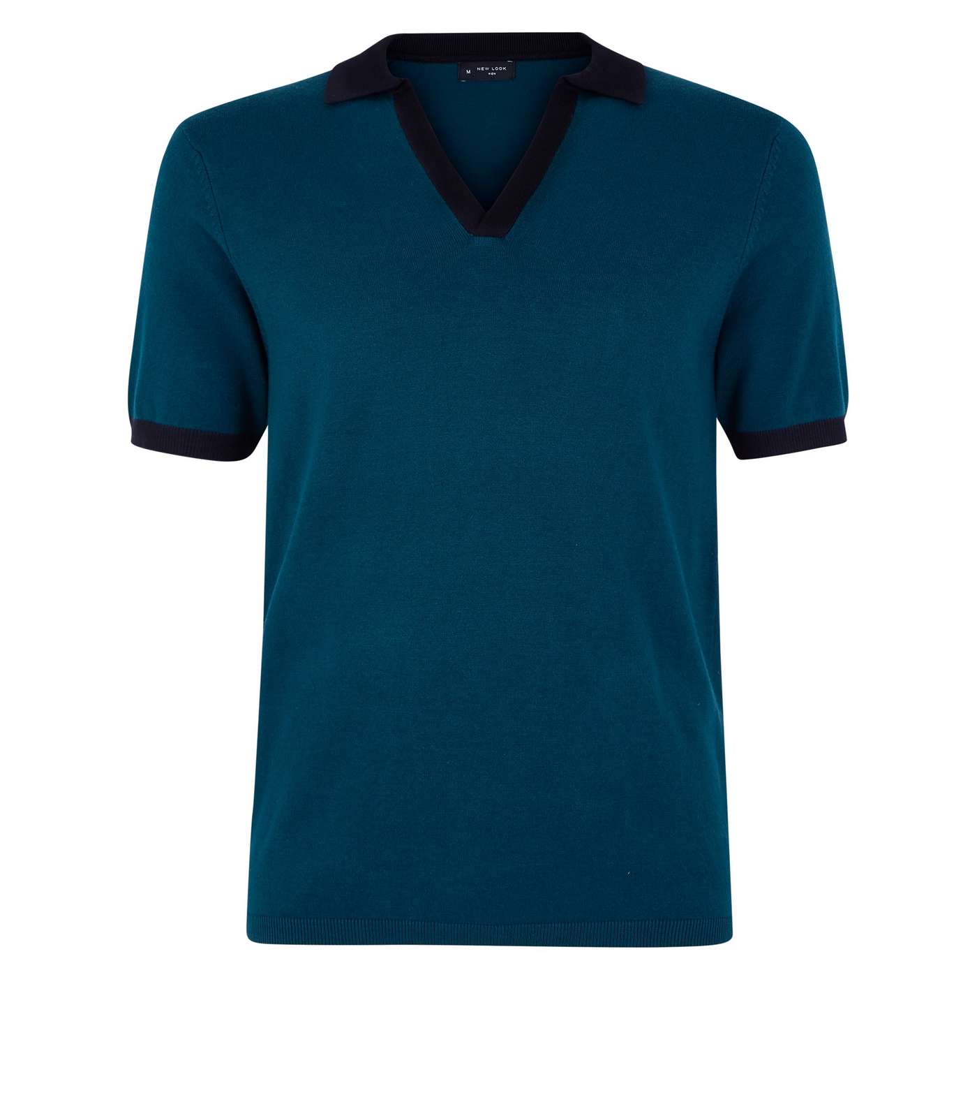 Teal White Revere Collar Knit Polo Shirt Image 4