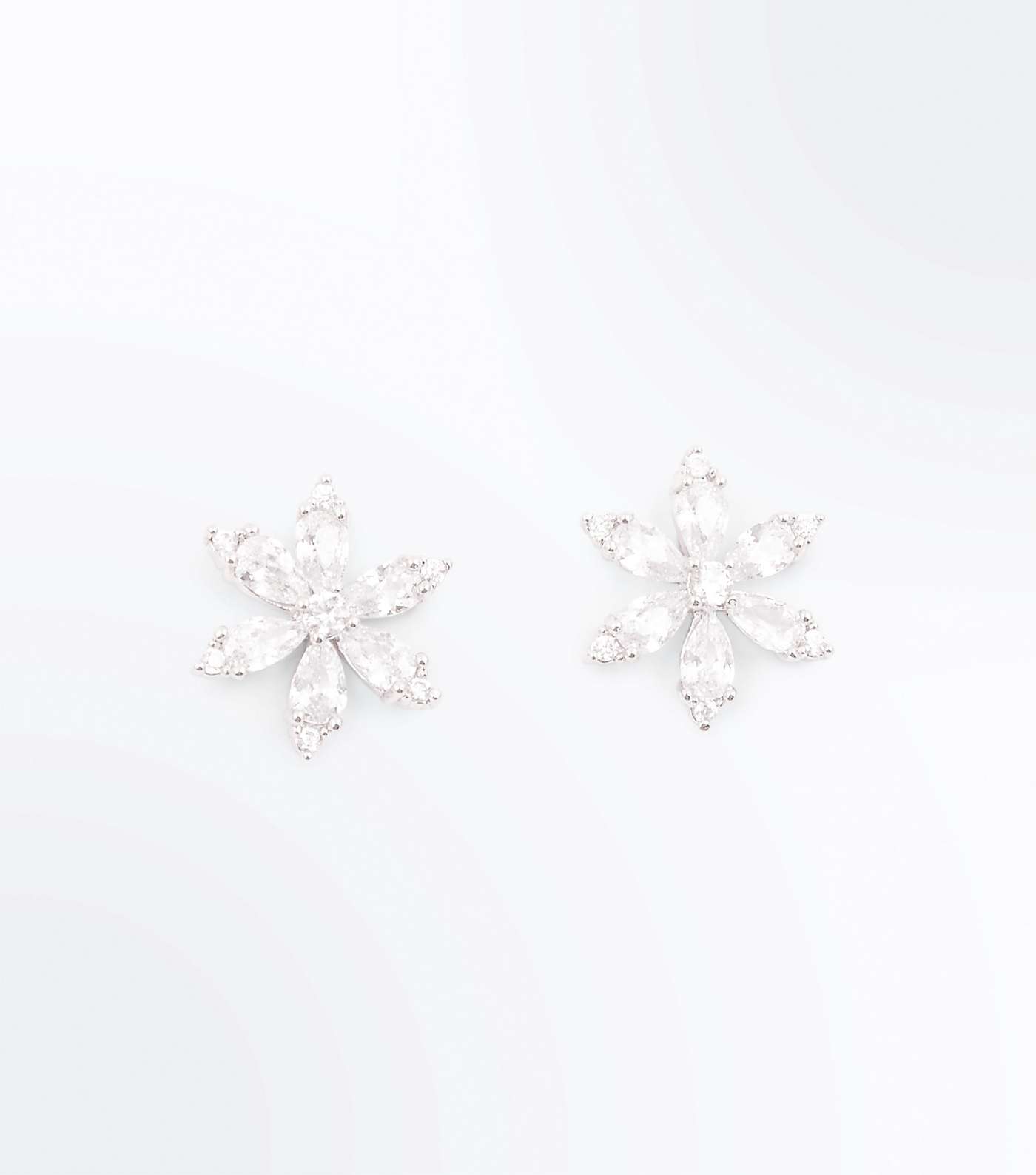 Silver Floral Crystal Stud Earrings 