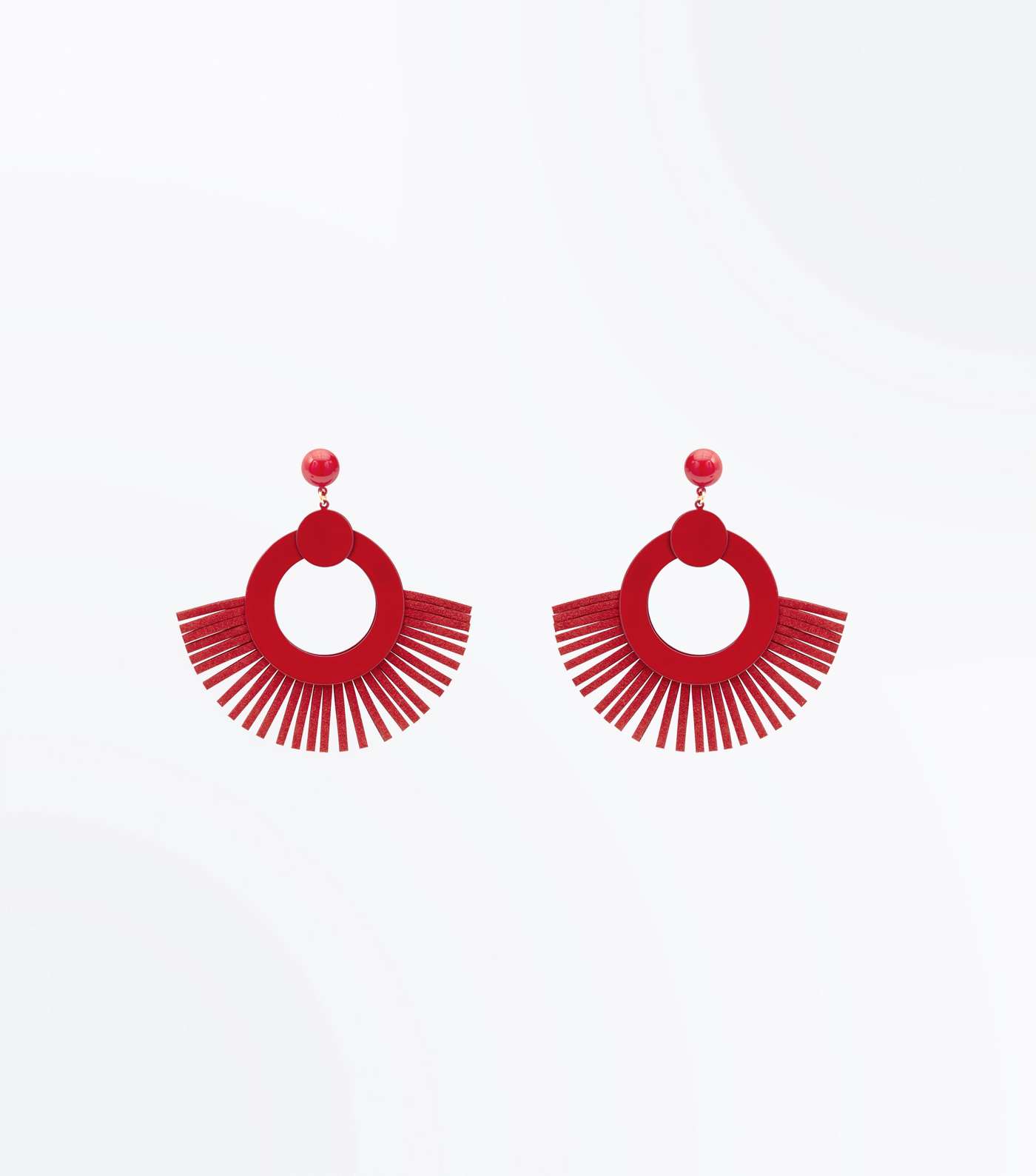 Red Suedette Tassel Disc Earrings