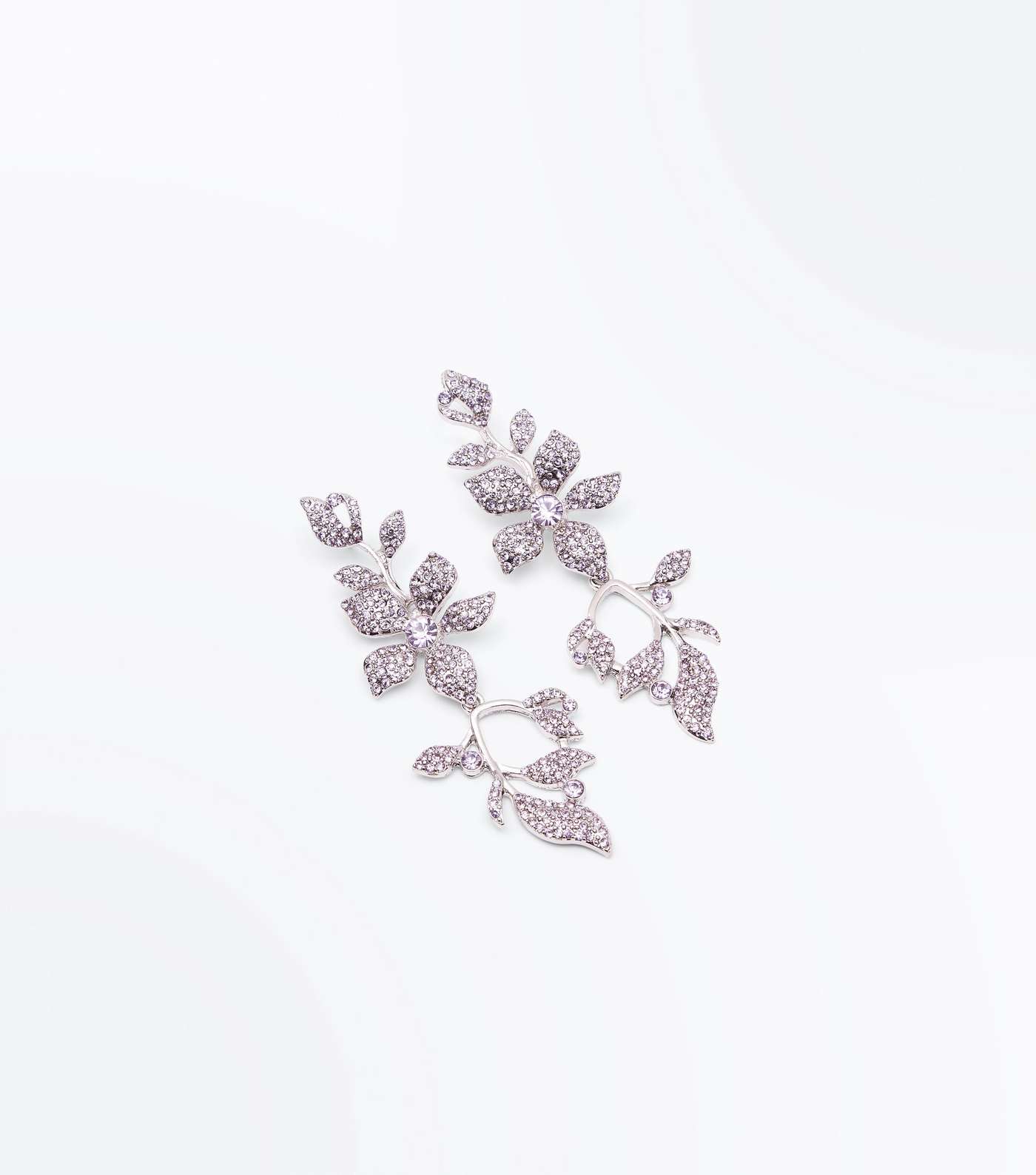Lilac Diamanté Flower Drop Earrings