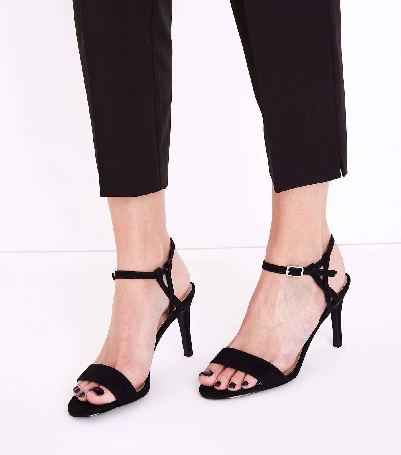 Black Suedette Twist Strap Heeled Sandals Image 2