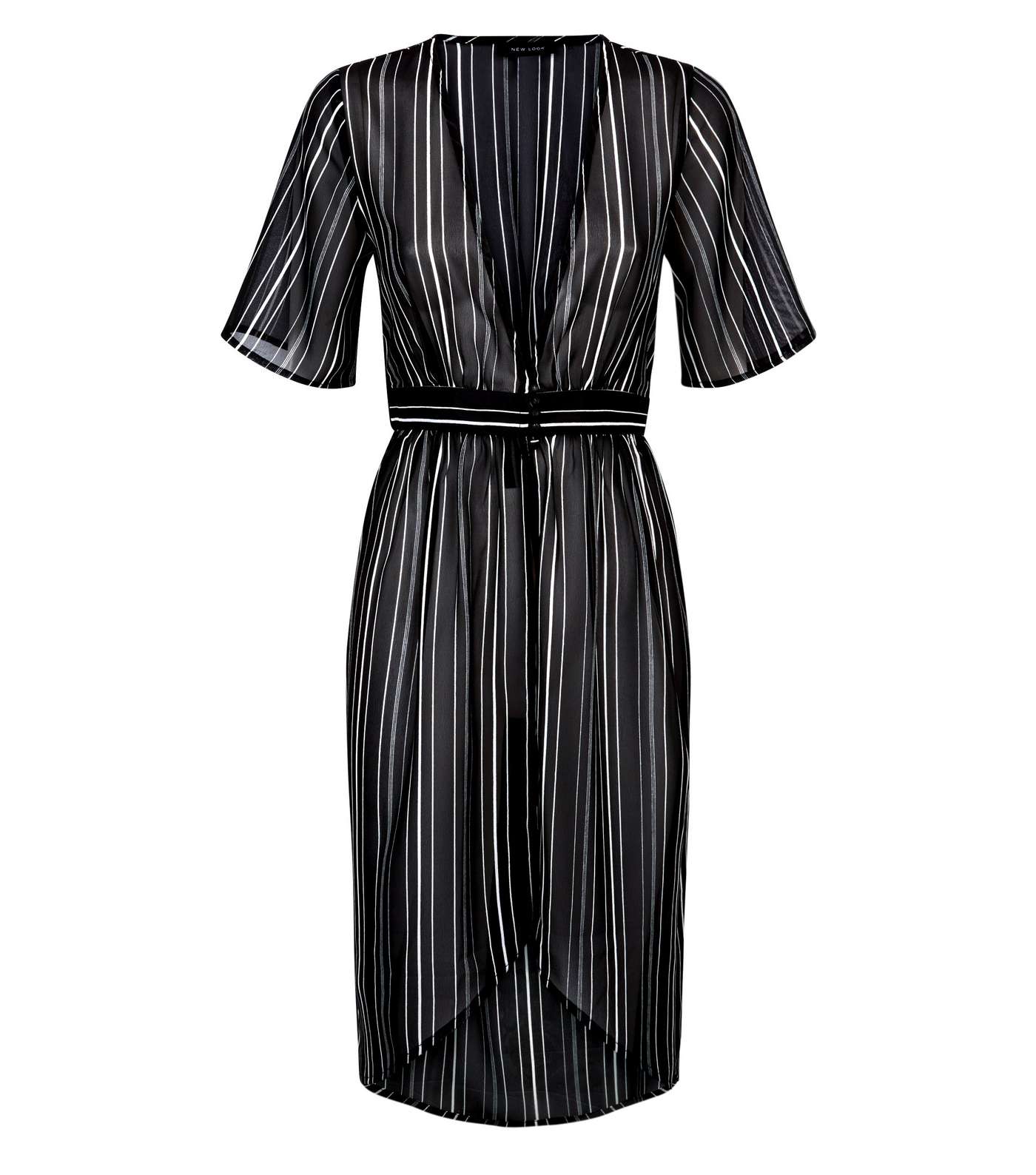 Black Stripe Chiffon Belted Kimono  Image 4