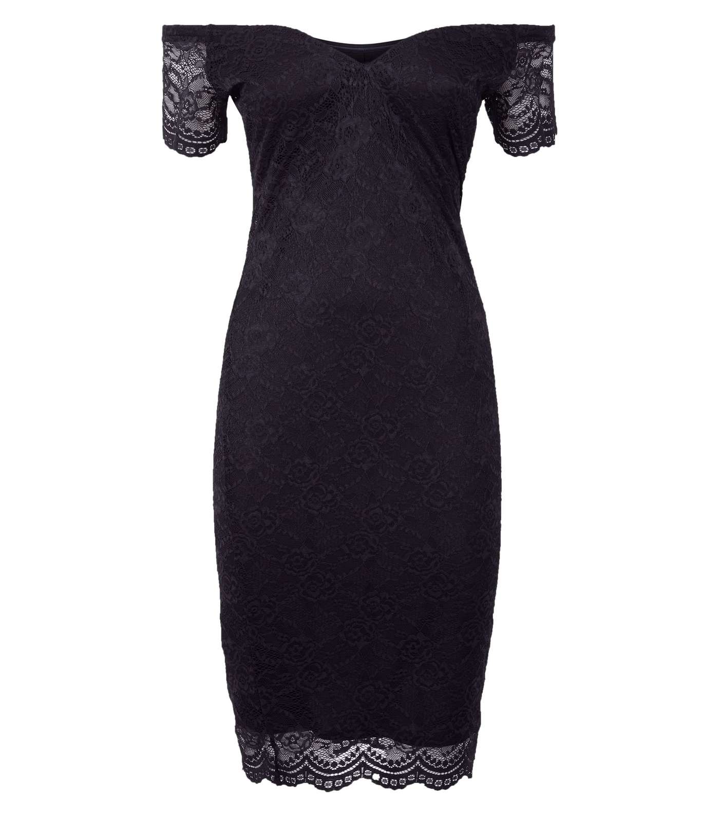 Black Scalloped Lace Sweetheart Midi Dress Image 4