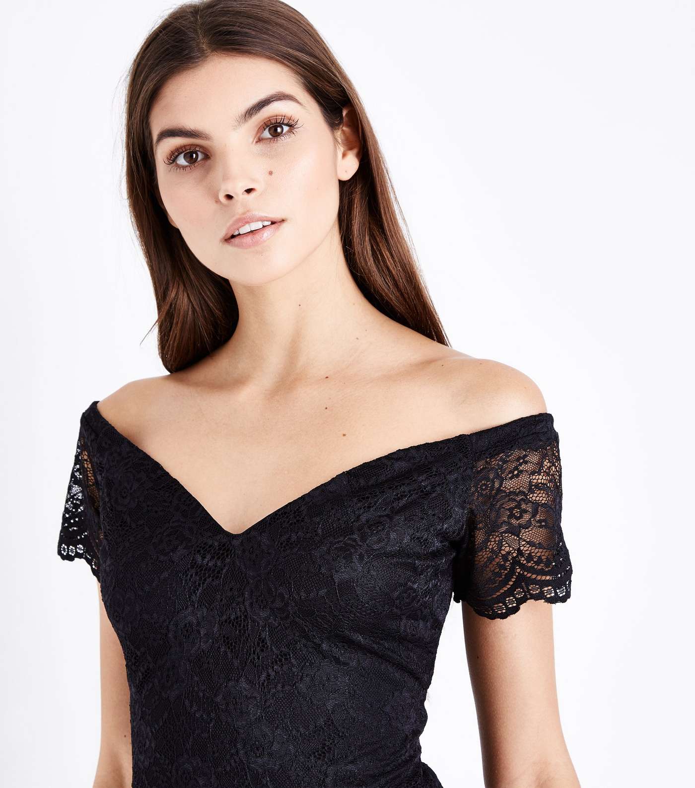 Black Scalloped Lace Sweetheart Midi Dress Image 2