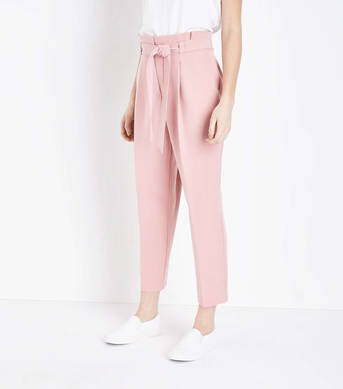 Petite Pale Pink Paperbag Waist Tapered Trousers Image 2