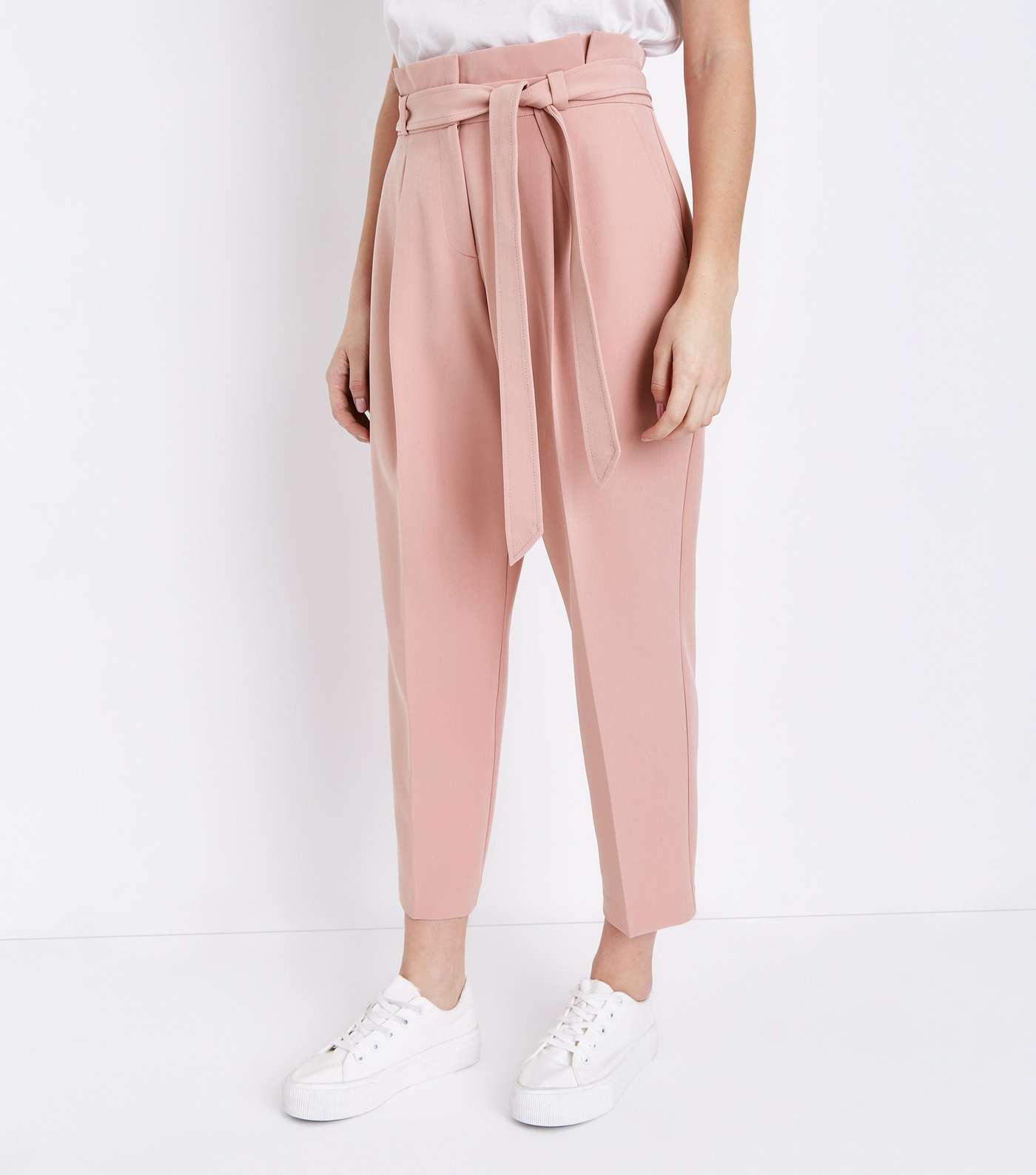 Petite Pink Paperbag Waist Tapered Trousers Image 2