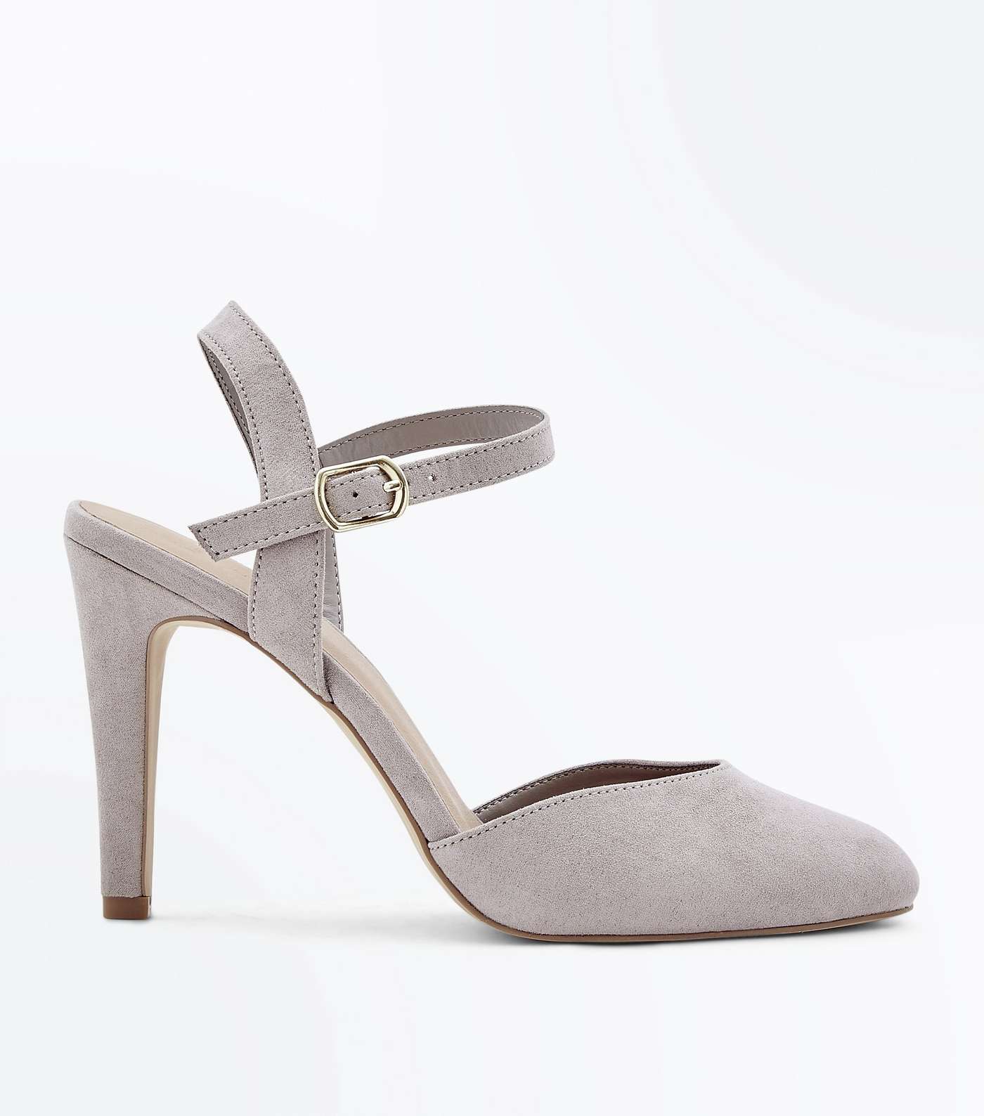 Wide Fit Grey Suedette Ankle Strap Courts