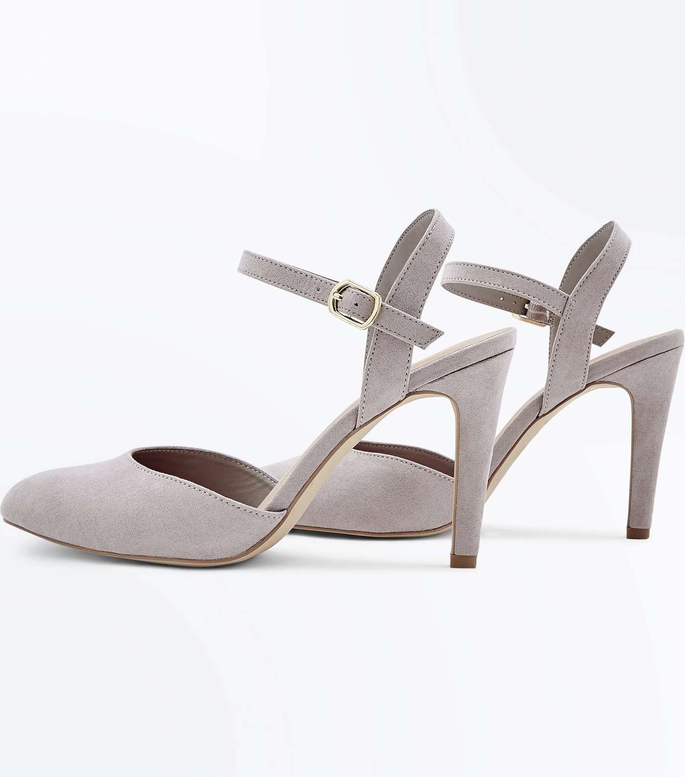 Wide Fit Grey Suedette Ankle Strap Courts Image 3
