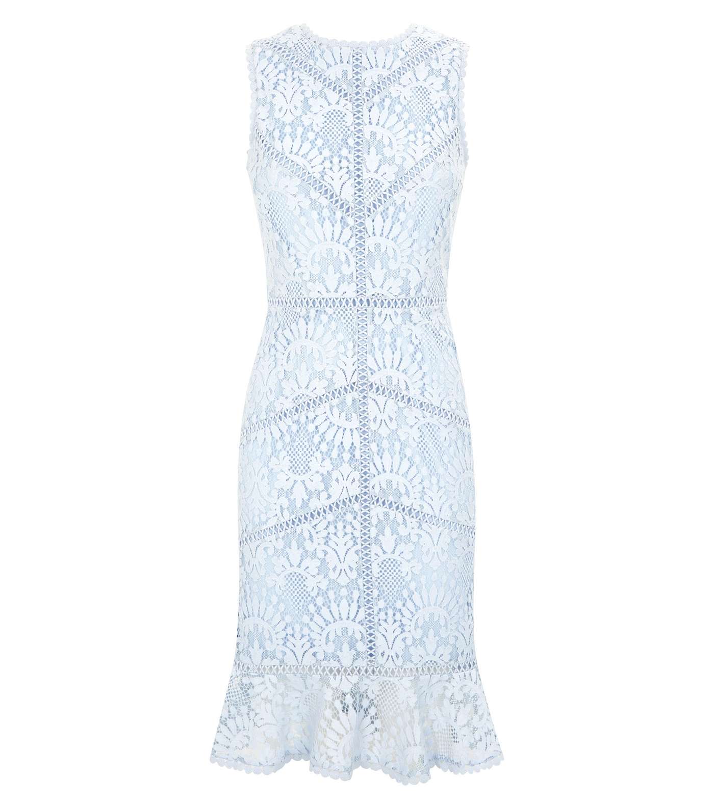 Pale Blue Lace Crochet Trim Bodycon Dress Image 4