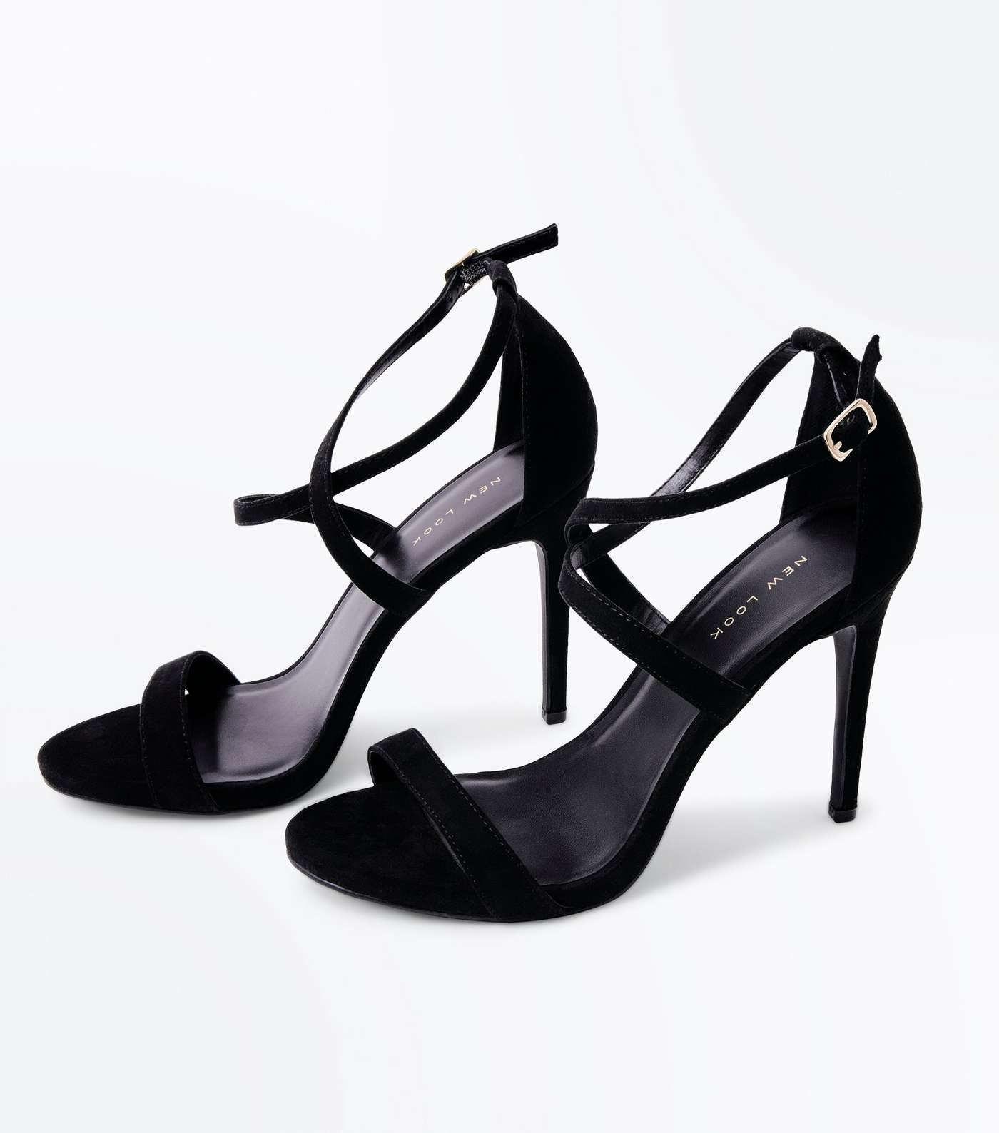 Black Suedette Strappy Stiletto Heel Sandals Image 4