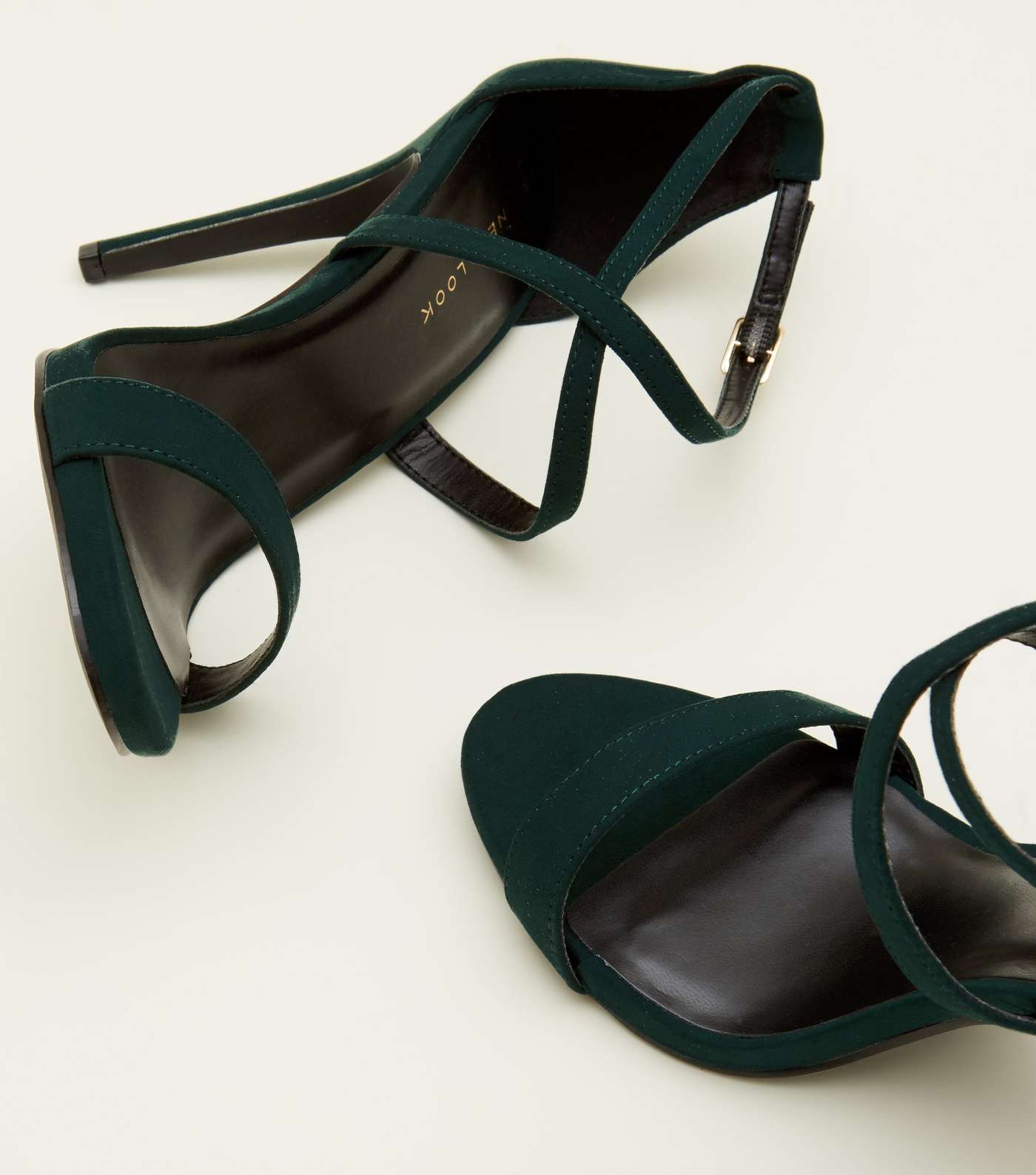 Dark Green Suedette Strappy Stiletto Heel Sandals Image 4