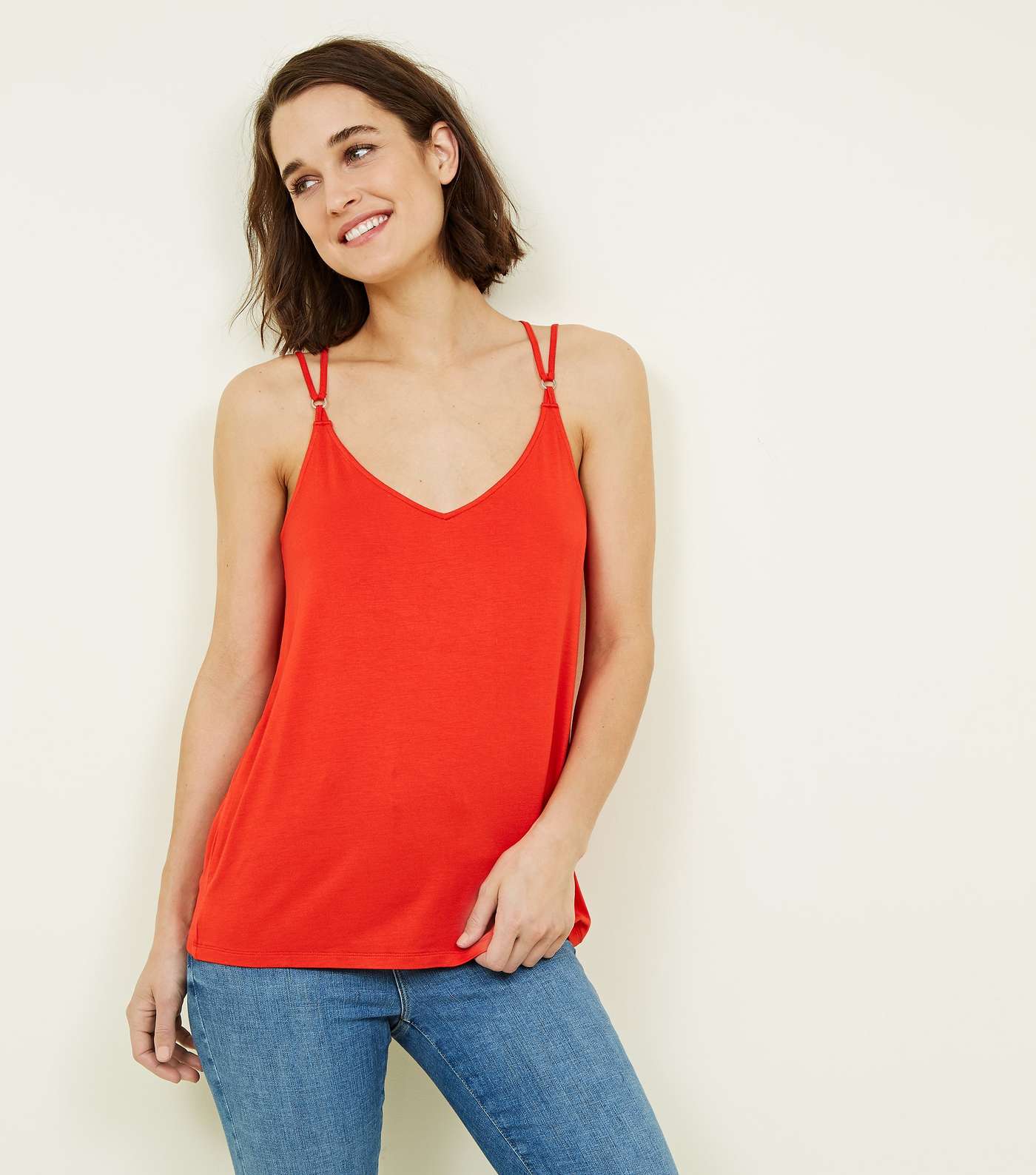 Red Ring Detail Cross Strap Cami