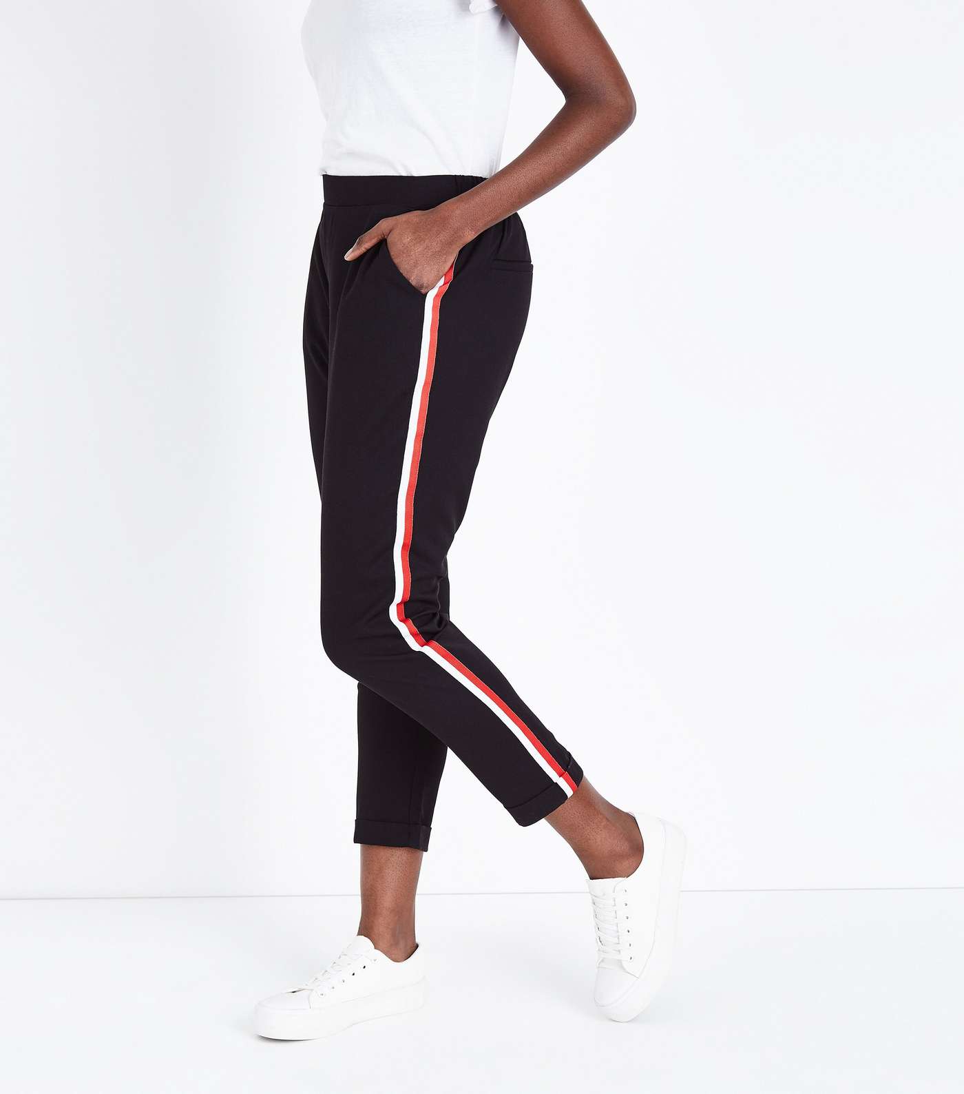 Black and Red Side Stripe Tapered Trousers Image 2