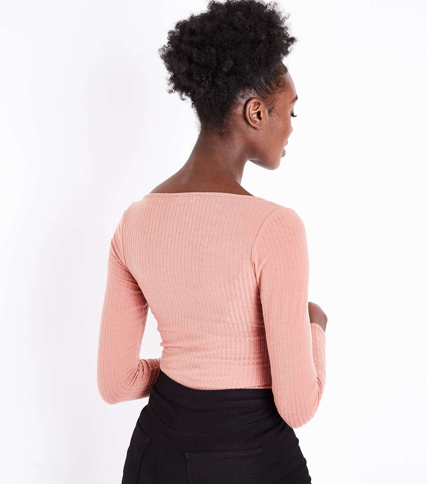 Pink Ribbed Tie Front Bodysuit Image 3