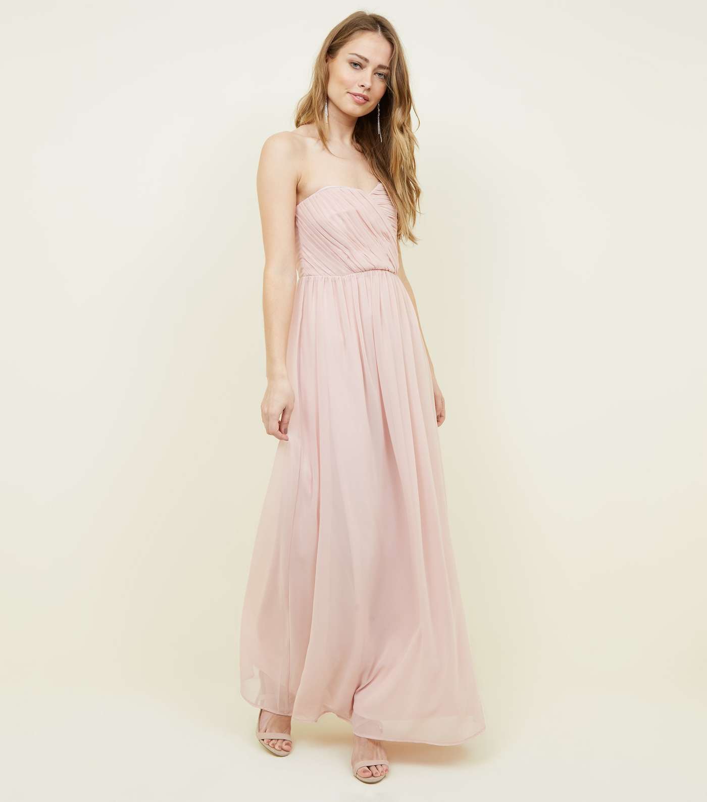 Pale Pink Chiffon Strapless Maxi Dress