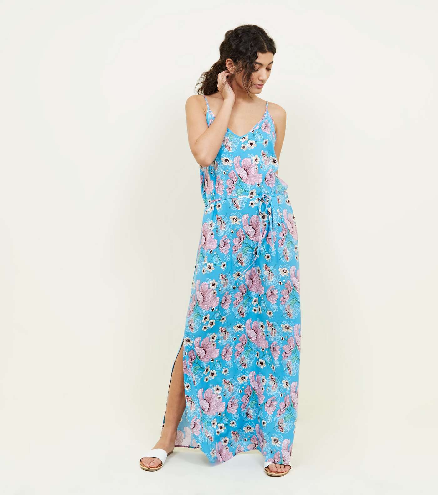 JDY Blue Floral Split Side Maxi Dress 