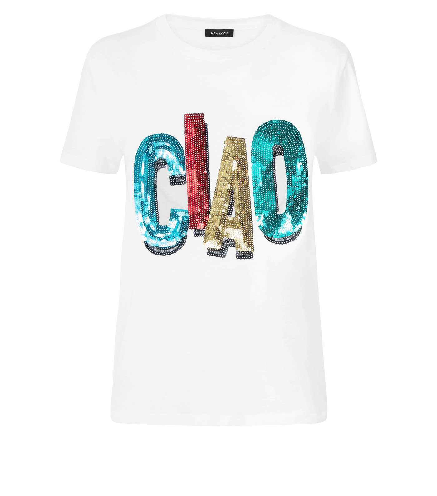 White Ciao Sequin T-Shirt Image 4