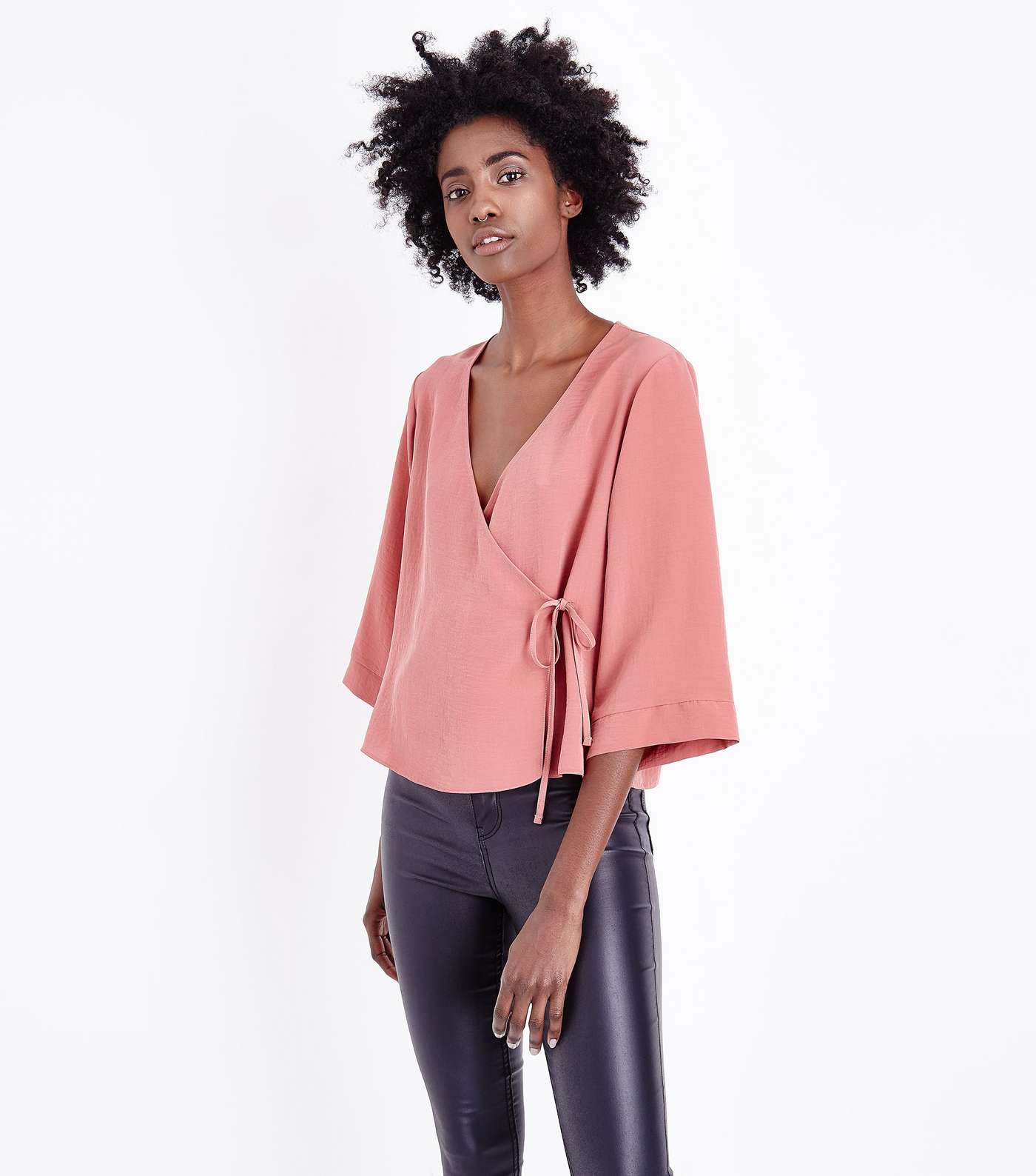 Mid Pink Wrap Front Top