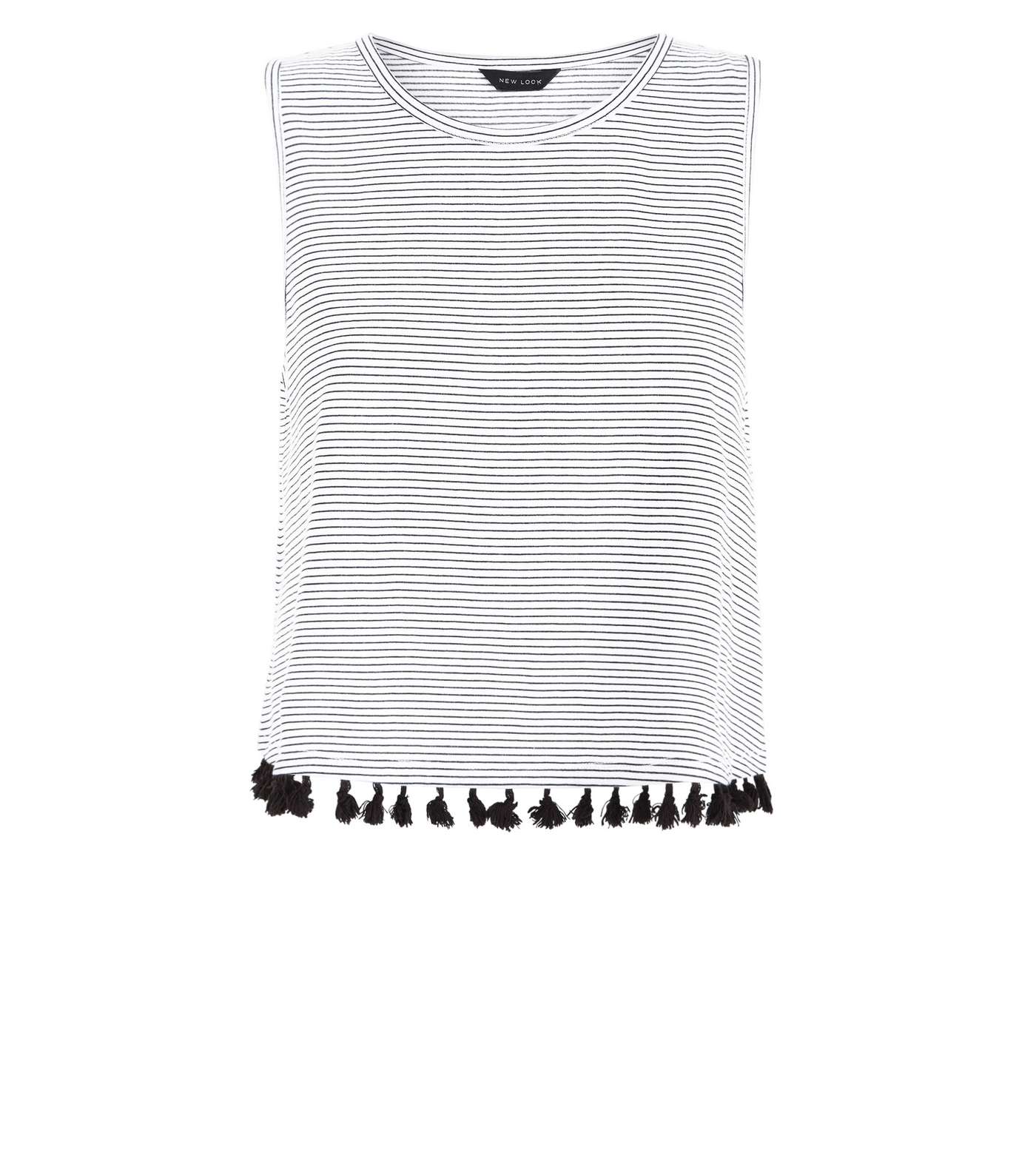 White Stripe Tassel Hem Vest Image 4