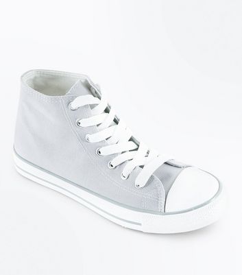 Women's Trainers | Plimsolls & Slip On Trainers | New Look ... Grey Canvas Stripe Sole High Top Trainers