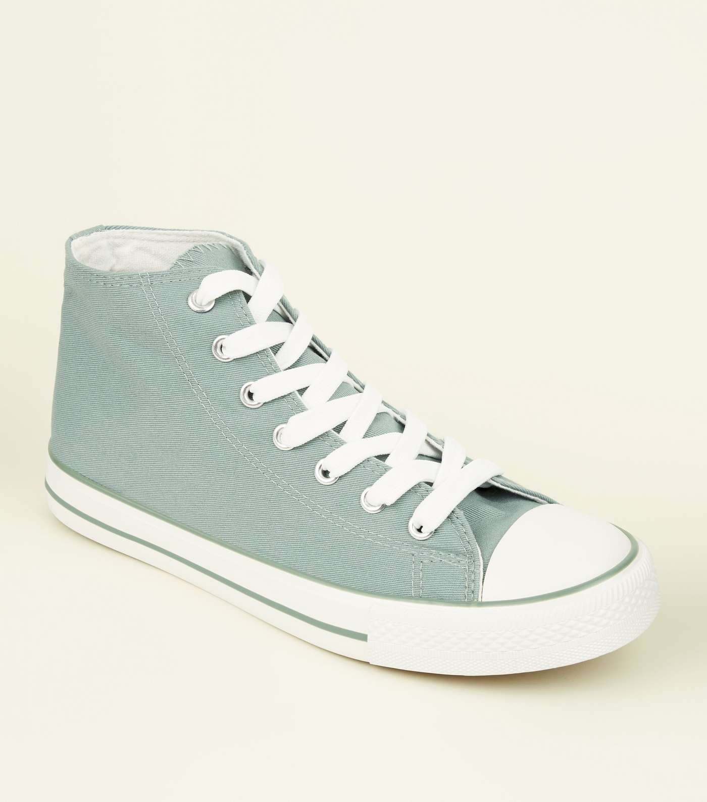 Mint Green Canvas Stripe Sole High Top Trainers