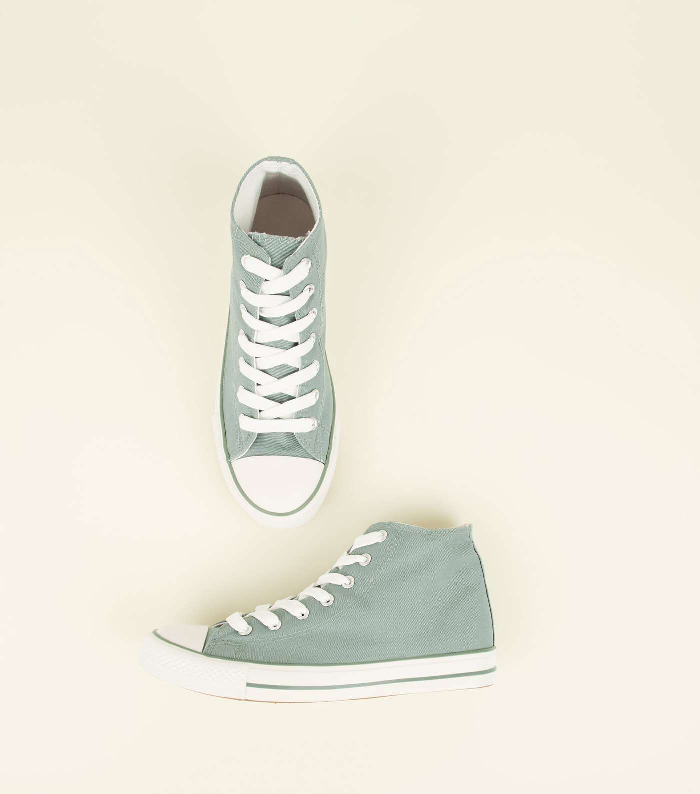Mint Green Canvas Stripe Sole High Top Trainers Image 3