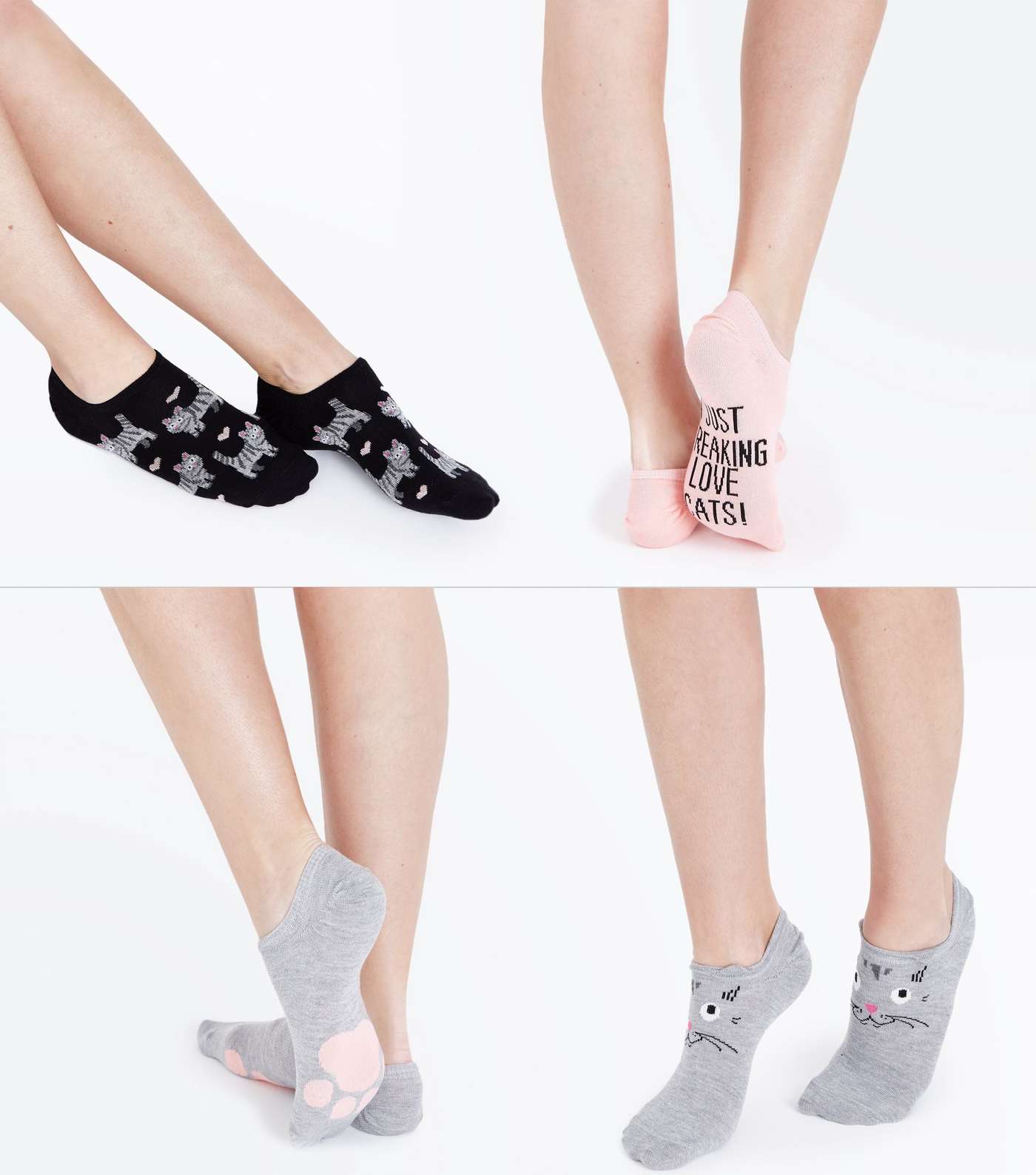 4 Pack Grey Love Cats Ankle Socks Image 2