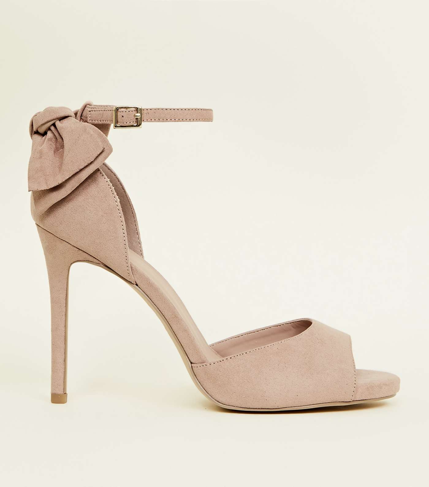 Wide Fit Nude Suedette Bow Back Peep Toe Sandals