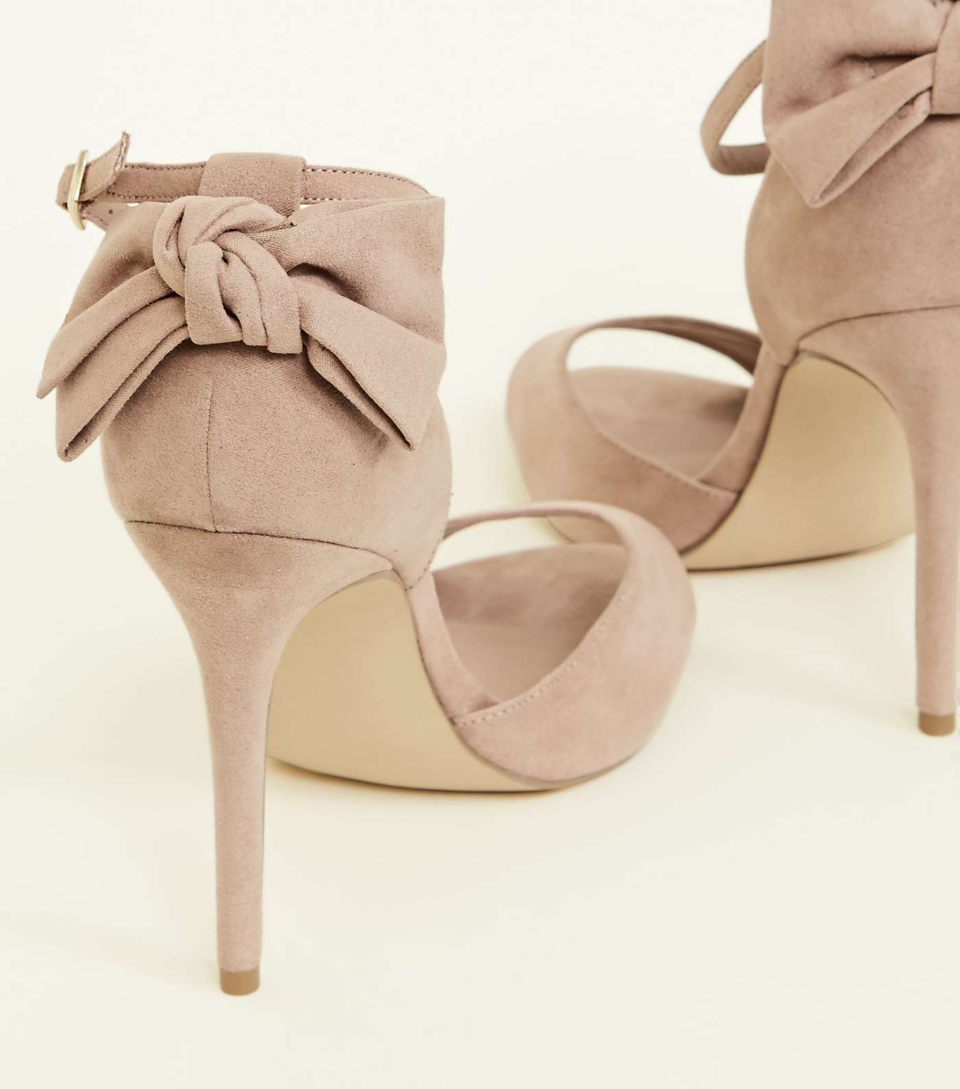 Wide Fit Nude Suedette Bow Back Peep Toe Sandals Image 3