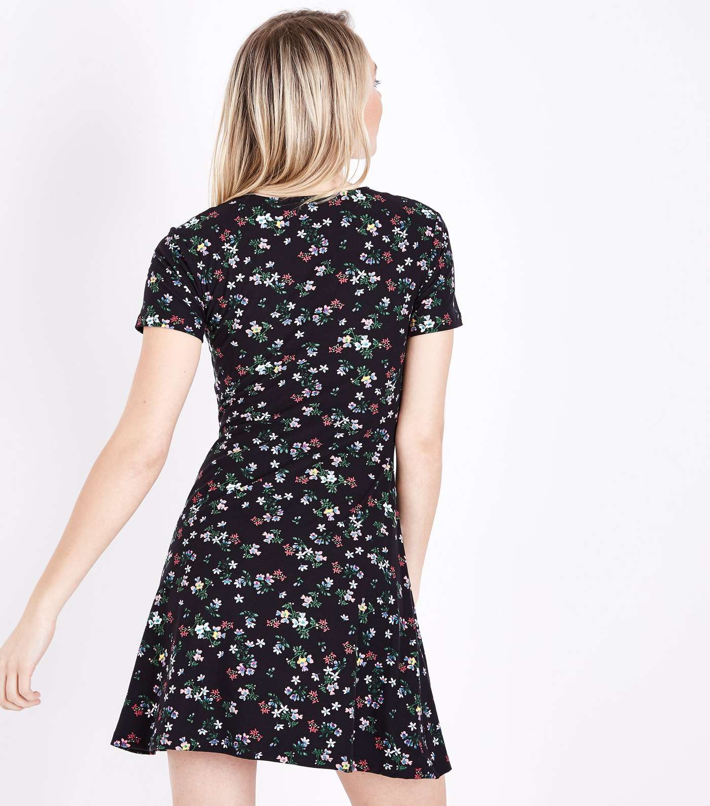 Petite Black Floral Soft Touch Skater Dress Image 3