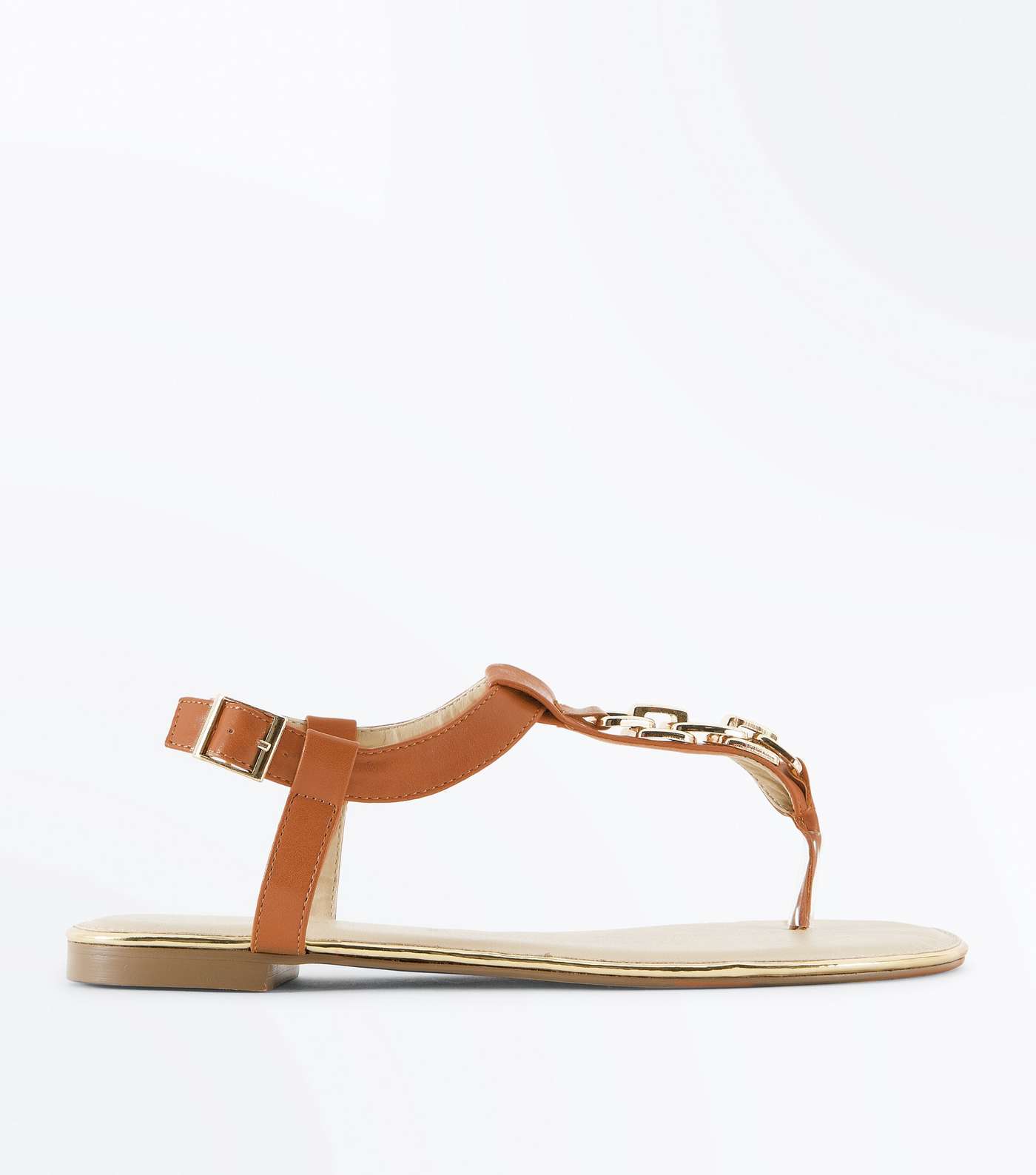 Tan Chain Strap Flat Sandals