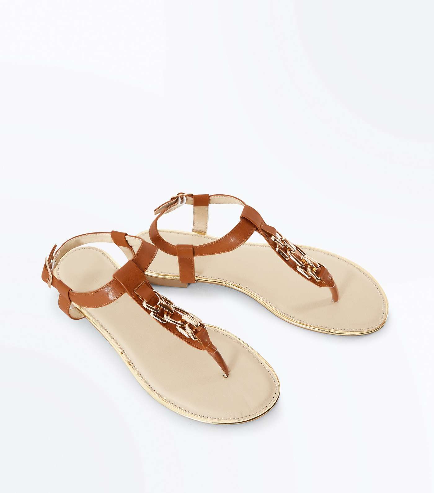 Tan Chain Strap Flat Sandals Image 3