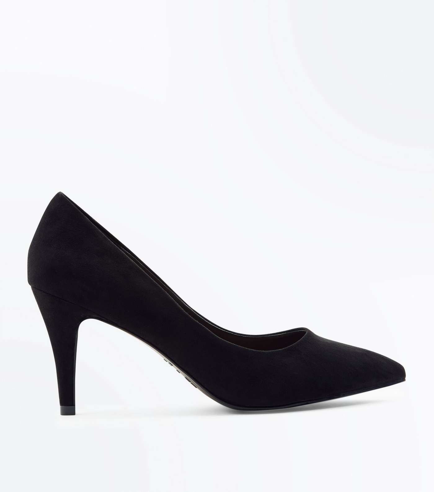 Wide Fit Black Suedette Pointed Court Shoes