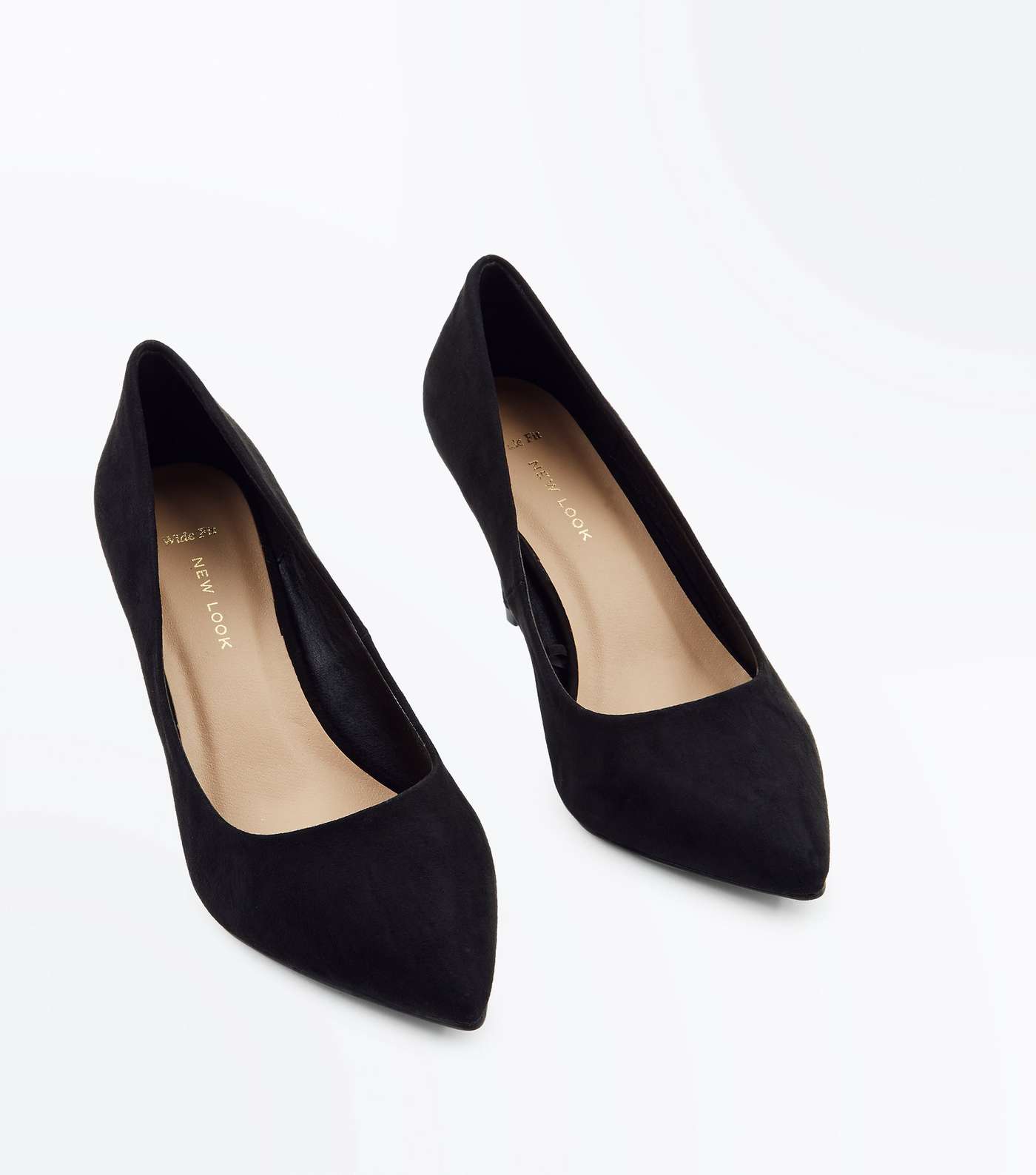 Wide Fit Black Suedette Pointed Court Shoes Image 3