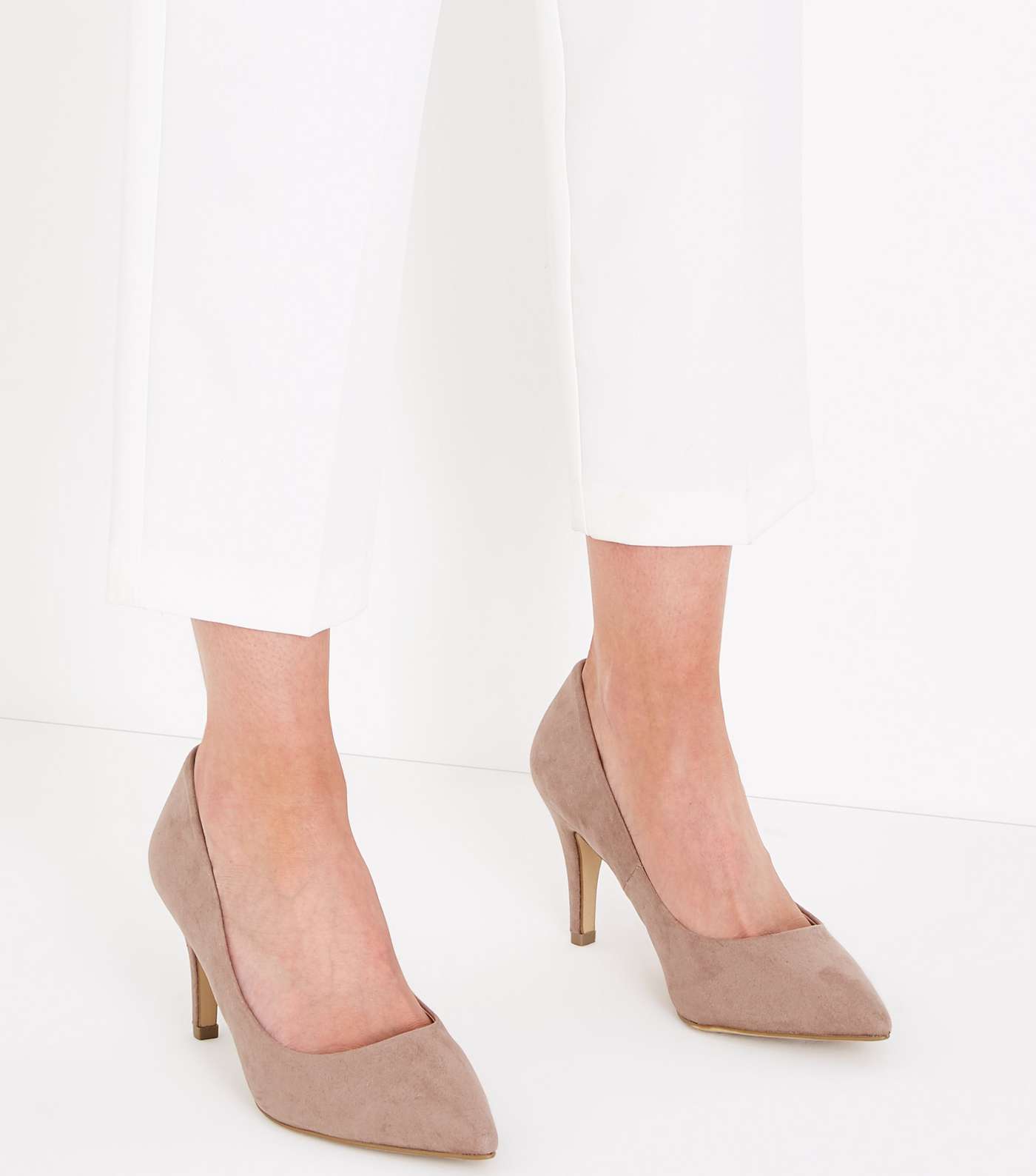Wide Fit Light Brown Suedette Pointed Court Shoes Image 2